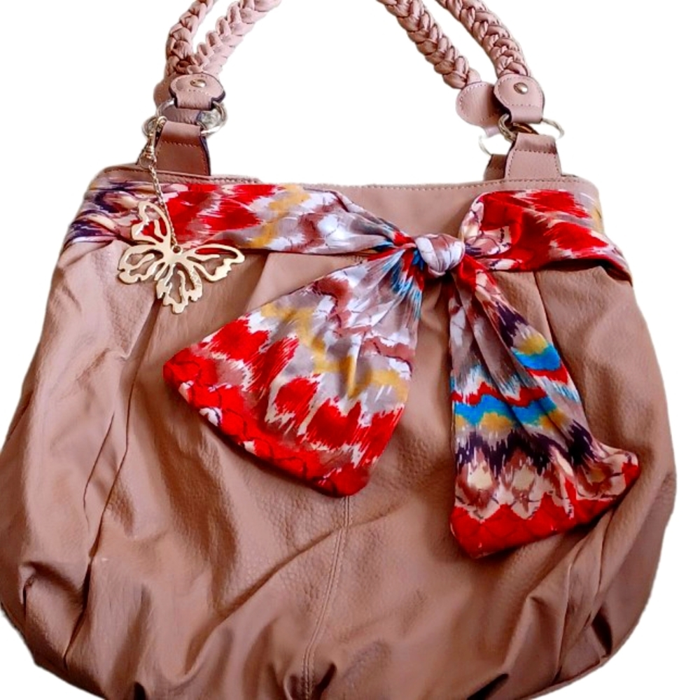 XOXO Purse - Taupe with Scarf and Logo Butterfly Charm